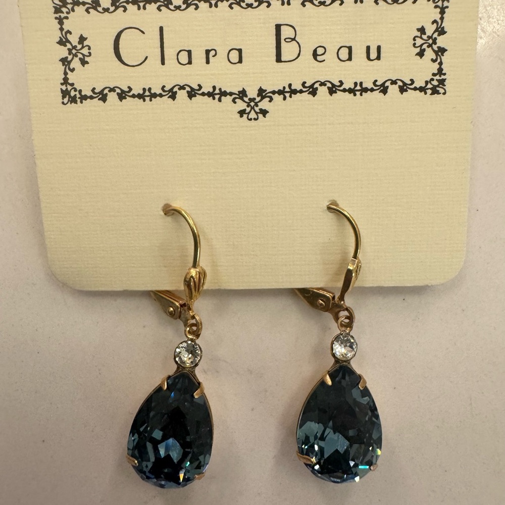 Gold and Blue Crystal Drop Earrings